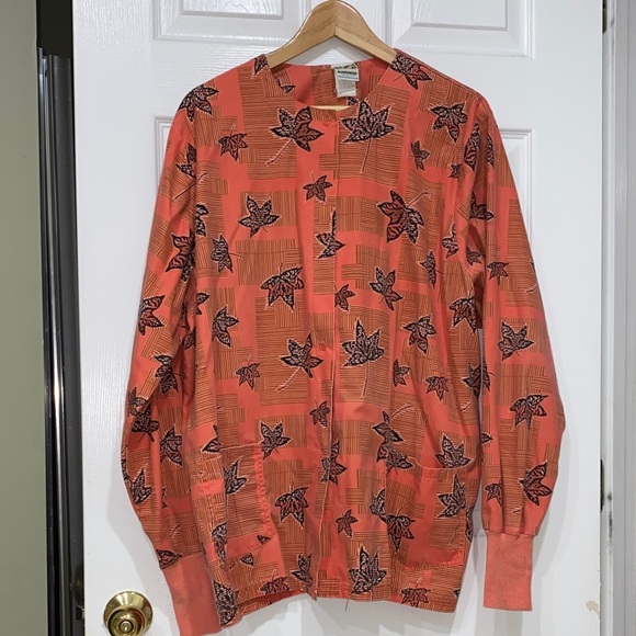 Uniform Advantage Jackets & Blazers - Uniform Advantage Orange Leaf Pattern Scrub Jacket